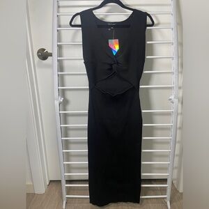 💜Black ribbed maxi dress with front cutout